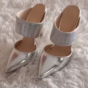Silver stiletto heels